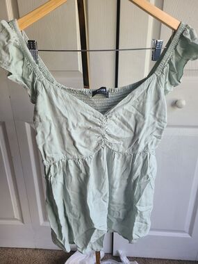 Sage Ruched V-Neck Babydoll Tank